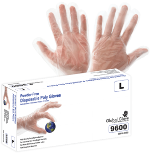 Guantes desechables de 11 pulgadas de Polietileno, sin polvo, grado industrial, acabado transparente y en relieve, - 9600