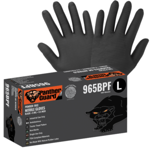 Panther-Guard® Nitrilo Pesado, Sin Polvo, Grado Industrial, Negro, 6-Mil, Patrón de Banda de Rodadura tractor, Guantes desechables de 9.5 pulgadas - 965BPF