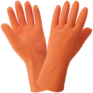 FrogWear® Guantes sin soporte de agarre de látex con patrón de diamante, color naranja, de 18 mil, con forro flocado, 180F
