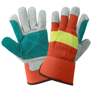 Guantes económicos de piel de vacuno dividida de alta visibilidad con doble palma - 2300HVDP
