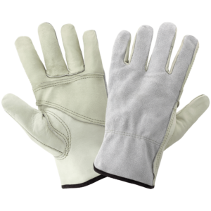 Guantes de cuero de palma con parche de grano de piel de vacuno gris de grado económico - 3200PP