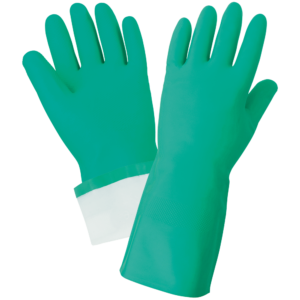 Guantes sin soporte de agarre con patrón de diamante en relieve de nitrilo verde de 15 mil con forro flocado - 515F