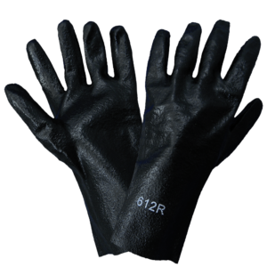 Guantes económicos de 12 pulgadas de PVC negro sobre forro de algodón entrelazado resistentes a los solventes - 612R