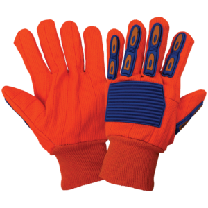 Naranja con cordón 18 oz. Guantes de algodón / poliéster con protección contra impactos de TPU - C18OCPB
