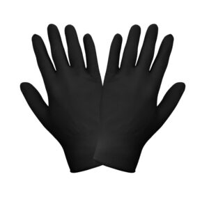 Guante de nitrilo desechable de 5 mils color negro con textura en puntas de los dedos. 705BPF