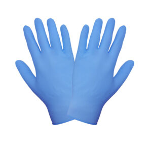 Guante de nitrilo desechable de 3.5 mils color azul con textura en puntas de los dedos. 9.5” de largo. 705PFE