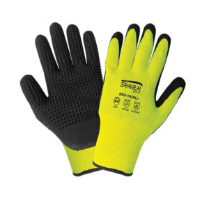 Guante resistente al calor por contacto Nivel 3. Fibra de aramida y poliéster cal. 10 resistente al corte Nivel 4 color amarillo alta visibilidad. 802
