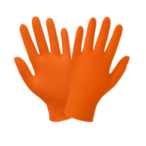 Guante de nitrilo desechable de 7 mils. Color naranja acabado texturizado en palma y dorso. 9.5” de largo. Libre de talco y silicón. Puño rolado. 905PF