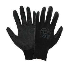 Guante de poliéster negro recubierto de nitrilo espumoso negro con puntos antiderrapantes en palma y dedos. SF-1336