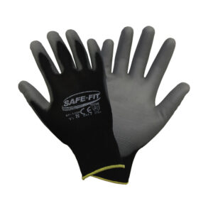 Guante de nylon negro con recubrimiento de poliuretano gris en palma y dedos. SF-1338