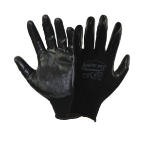 Guante de nylon negro con recubrimiento de nitrilo laminado negro en palma y dedos. SF-1339