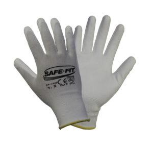 Guante de nylon blanco con recubrimiento de poliuretano blanco en palma y dedos. SF-1340