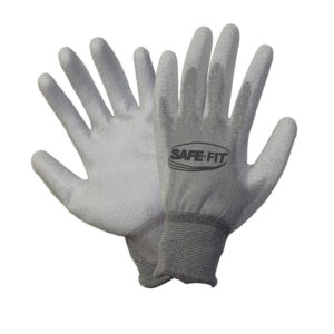 Guante de nylon blanco y fibra de carbón con recubrimiento de poliuretano blanco en palma y dedos. SF-1350E