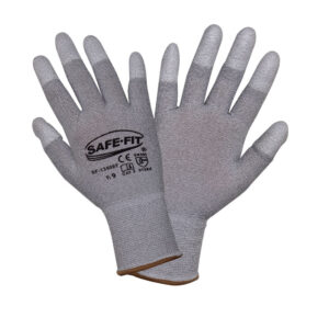 Guante de nylon blanco y fibra de carbón con recubrimiento de poliuretano blanco en puntas de los dedos. SF-1350EF