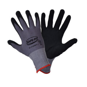 Guante de Nylon color gris cal. 15. Recubrimiento de nitrilo New Foam Technology color negro en palma y dedos. SF-1700NFT